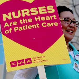 Nurse with sign