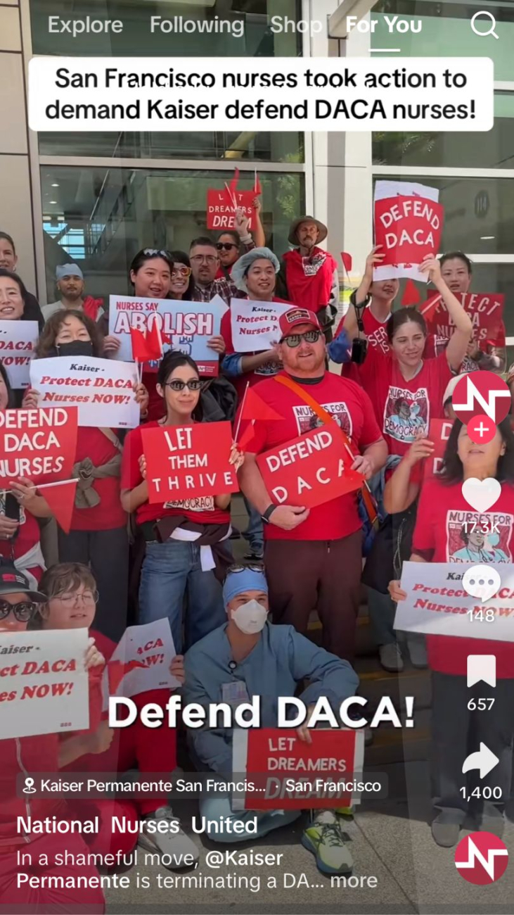 Screenshot of TikTok video about nurses defending DACA