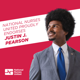 Justin Pearson smiling, text "NNU Proudly Endorses Justin J. Pearson"
