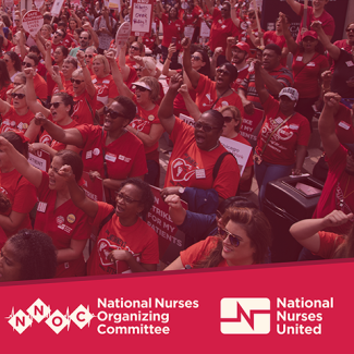 Large amount of NNOC/NNU nurses raising fists