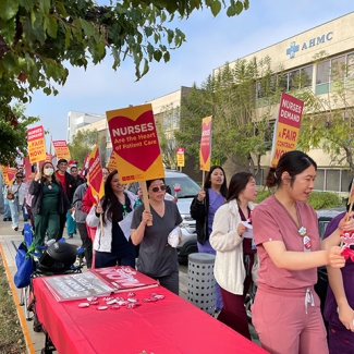 Nurses on strike line outside Alhambra Hospital Medical Center