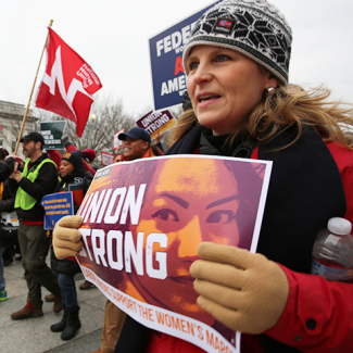 Liz Shuler with NNU contingent at Women's Day march