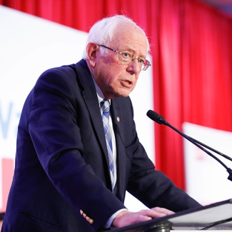 Senator Bernie Sanders at podium
