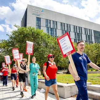 Nurses on picket line outside of University Medical Center in New Orleans