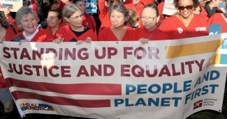 Nurses with banner