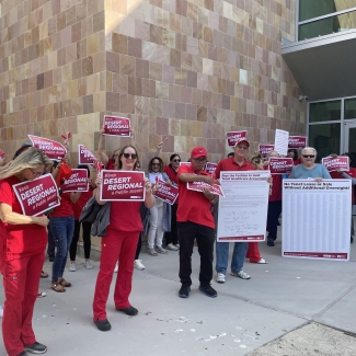 Desert Regional nurses hold information picket at health district board meeting
