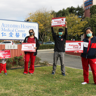 Alhambra nurses picket in front of facility.