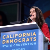 California Sen. Monique Limón in front of podium