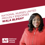 Wala Blegay headshot, text "NNU Proudly Endorses Wala Blegay"
