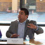 nmar Liborio, janitor at Tech industry, SEIU-USMM listen to David Huerta, President, SEIU-USWW