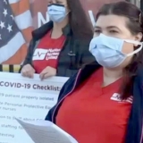 Nurse at shift change outside VA