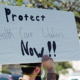 Protest sign outside hospital