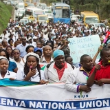 Striking Kenyan nurses take part in a protest in Nairobi